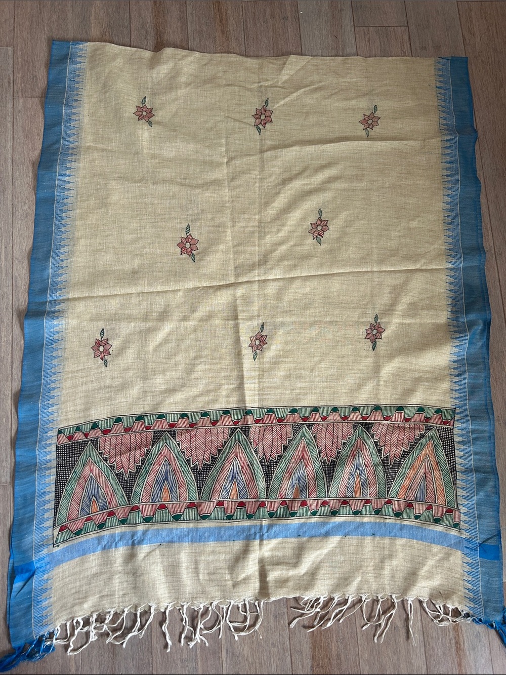 Hand painted dupatta with patterns and fringe
